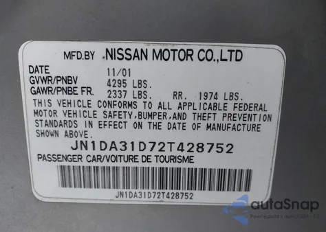 2002 Nissan Maxima Gle z USA, uszkodzony, nr VIN JN1DA31D72T428752